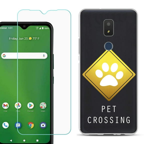 Slim-Fit TPU Fashion Phone Case for Cricket Icon 3, with Tempered Glass Screen Protector, by OneToughShield ® - Pet Crossing