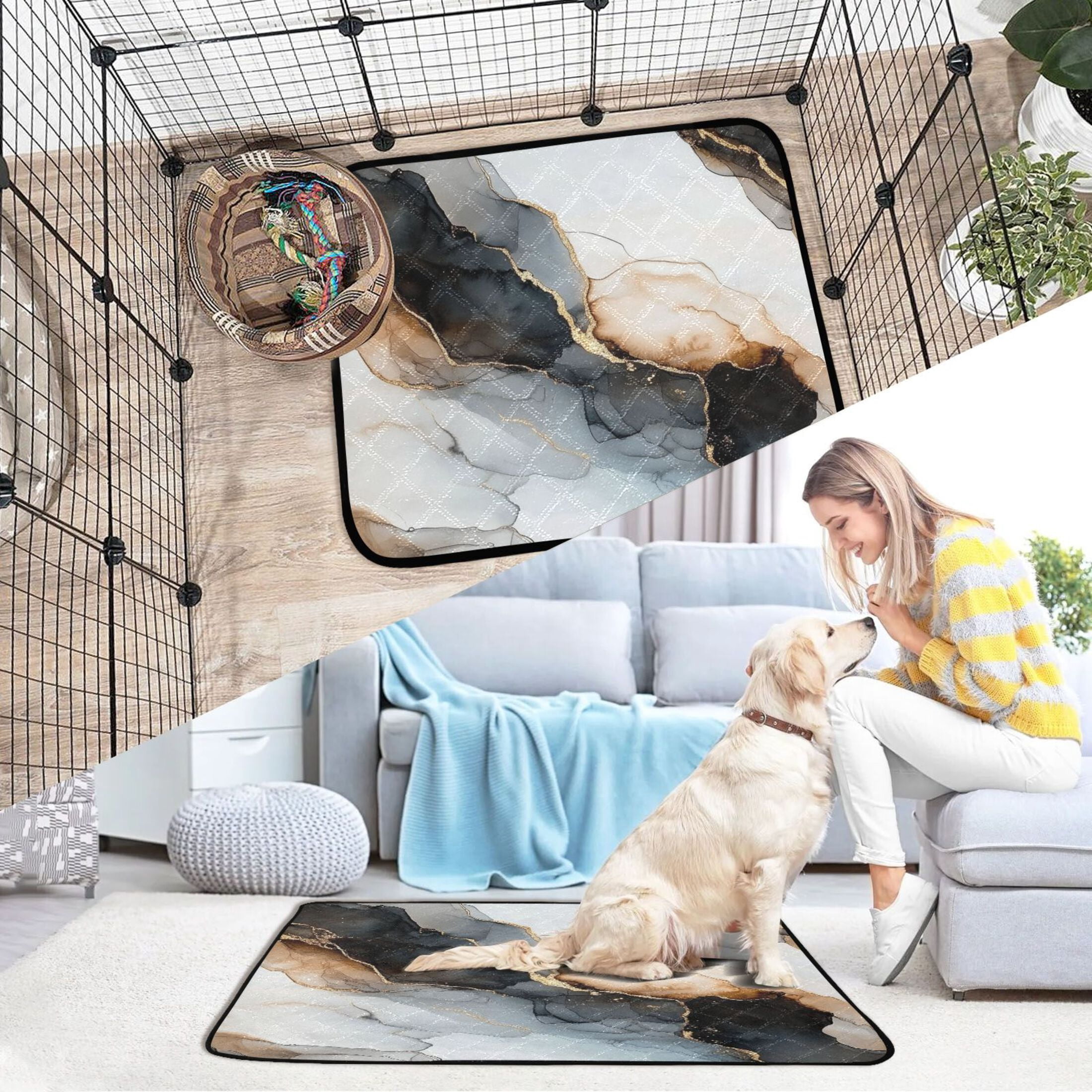 Qxltty Brown Gilt Texture Cat litter Pads Pet Set of 3 Diaper Mats Center Anti-leakage Layer Absorbent Soft and Comfortable