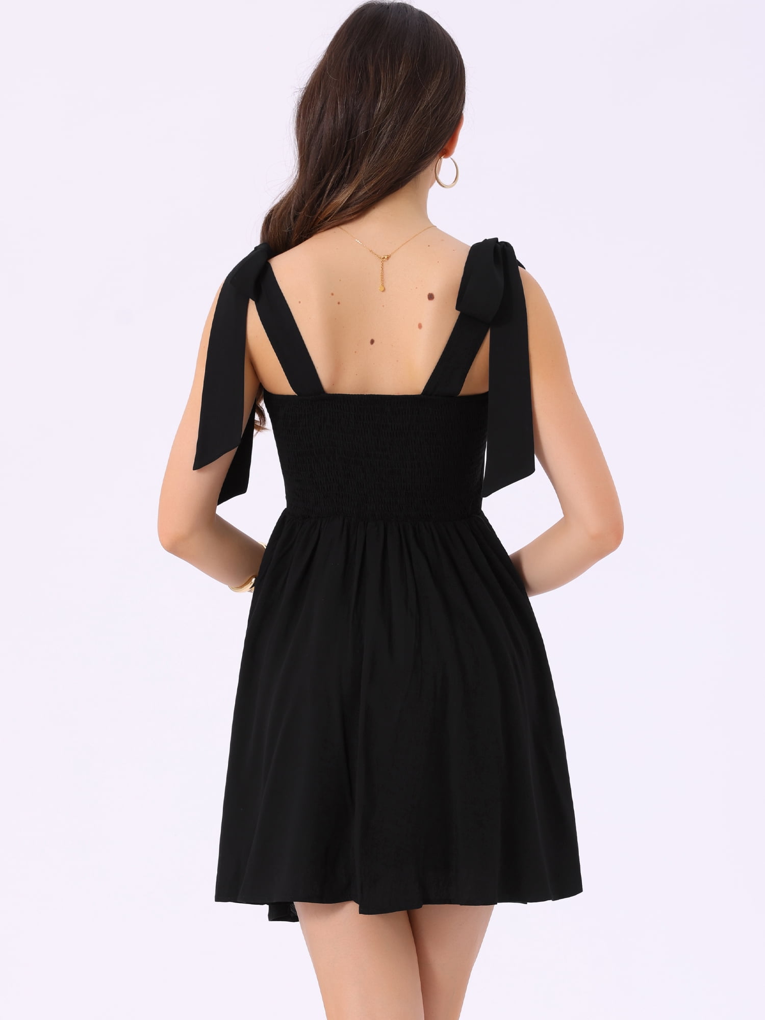 DARING DIVA Spaghetti Strap Casual Tie Shoulder Smocked Mini Dress M Black