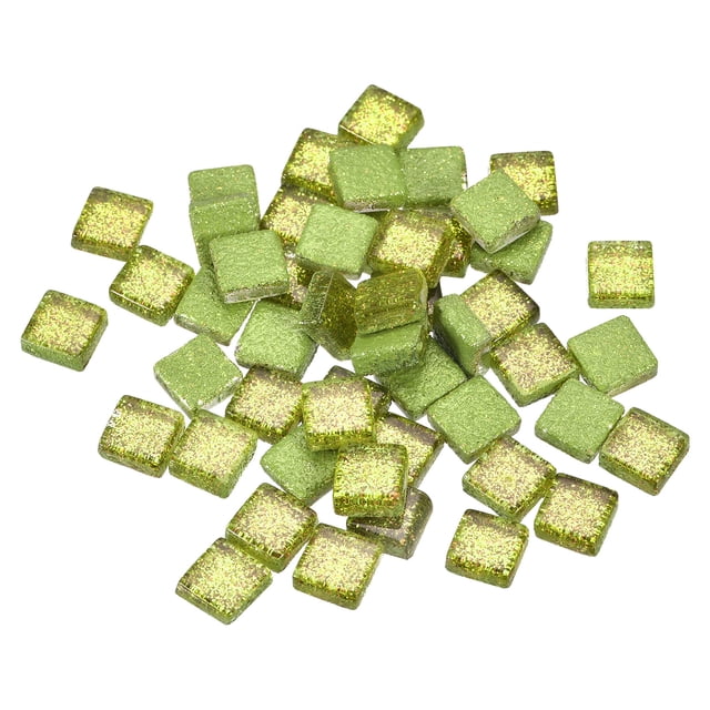 Mosaico Azulejos, Vidrio Azulejos, Brillo Cristal Mosaico Vidrio Piezas Granel Cuadrado Mosaico Azulejos 1 x 1cm para Hogar Decoración, DIY Obra, 100uds (100g, Hierba Verde)