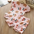 thumbnail image 3 of Toddler Baby Girl Summer Clothes Set Cherry Print Ribbed Short Sleeve T-Shirt and Matching Ruffle Shorts Cute Printed Girld Outfits 1-5 Y, 3 of 4