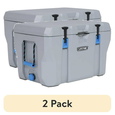 (2 pack) Lifetime 77 qt Bear-Resistant Camping Cooler, Premium High Performance, Ice Retention, Hard Cooler, 96 Can Capacity, Light Gray (90903)