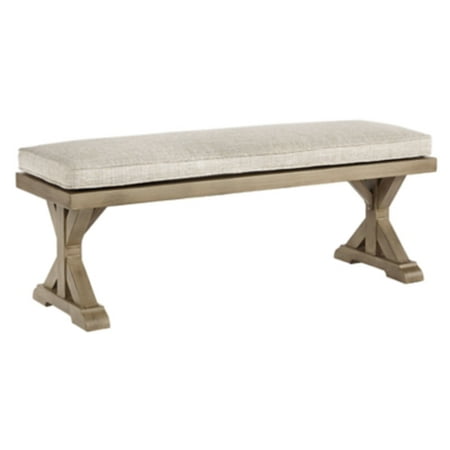 Signature Design by Ashley Beachcroft Patio Farmhouse Outdoor Upholstered Dining Bench Beige