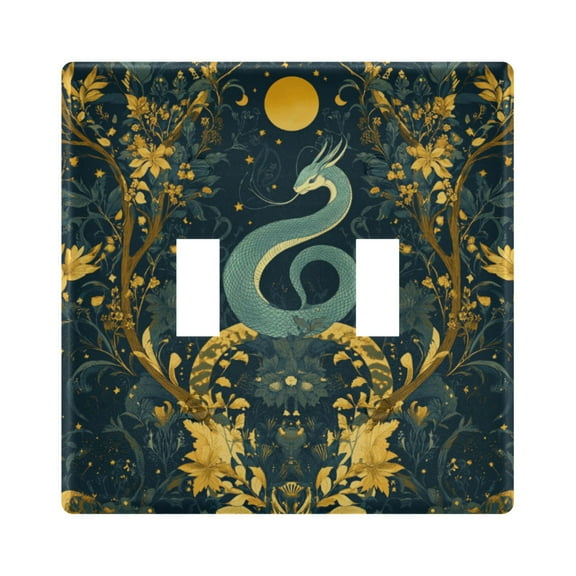 Yayeee Toggle Light Switch Wall Plate 2-Gang 4.56"x4.48" Decorative Outlet Cover, Green Celestial Serpent