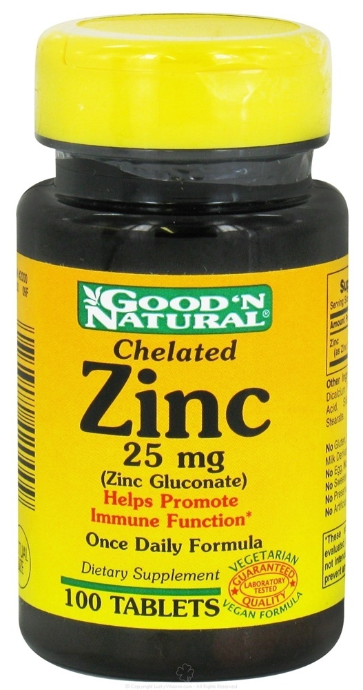 Good 'N Natural Chelated Zinc (Zinc Gluconate) 25 mg. 100 Tablets