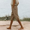 thumbnail image 6 of cocolona Womens Summer Casual Capri Pants Cropped Drawstring Linen Pants Side Slit Straight Trousers Vacation Beach Capri Khaki M, 6 of 6