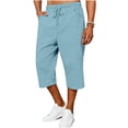 thumbnail image 2 of Hurxie Men's Cotton Linen Capri Pants Baggy Harem Drawstring Yoga Beach Pants with Pockets Sky Blue,L, 2 of 6