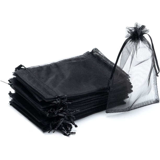 Xiao Hua 100 bolsas de regalo de organza negra de 4 x 6 pulgadas con cordón, bolsas para dulces, regalos de boda, bolsas de joyería para baby shower, bodas, cumpleaños, fiestas de Navidad.