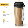 thumbnail image 4 of 18oz Travel Coffee Mug, 316 Stainless Steel Vacuum Insulated Tumbler with 2-in-1 Straw Lid & Strap, Wood Print, 4 of 6