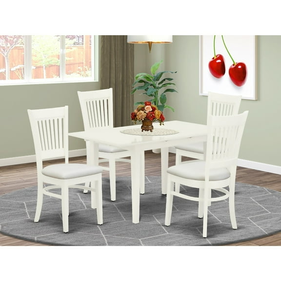 Rustic Wood Dinette Set - 5 Piece Kitchen Table with 4 Chairs - Linen White Finish