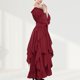 thumbnail image 4 of Vestido de manga tres cuartos para mujer ropa de fiesta plisada con cuello oblicuo Estilo Vintage, 4 of 8