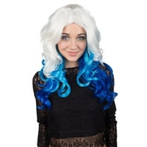 Adult Women's White Color With Blue Tips Wavy Medium Length Trendy Wig