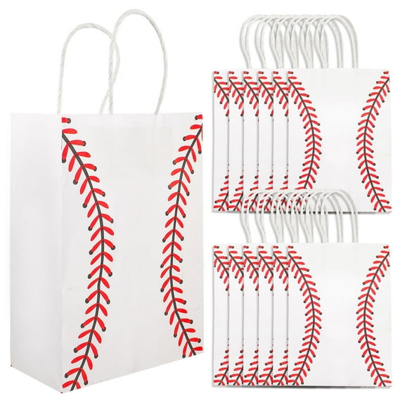 SOPOTUTU 12Pcs Sport Themed Party Supplies Paper Bags for Baseball Team Parties 8.3x5.9x3.1in