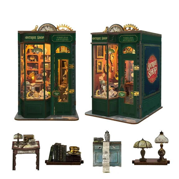 Strucwood DIY Book Nook Kit Timeless Antiques: Vintage Shop, LED Lights, 3D Puzzle Gift for Adults（SQ-89）