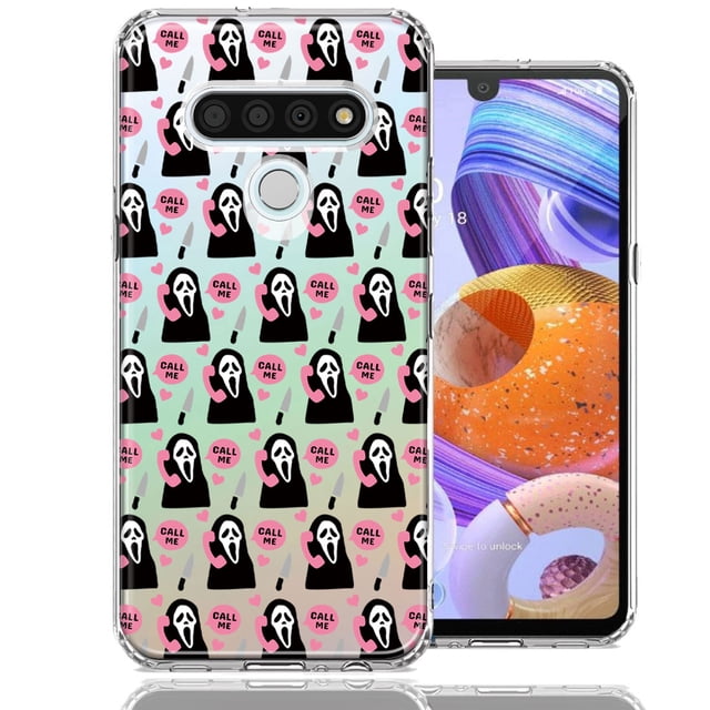 MUNDAZE LG Stylo 6 Pink Horror Valentine Character Ghostface Boyfriend Call Me Hearts Double Layer Phone Case Cover