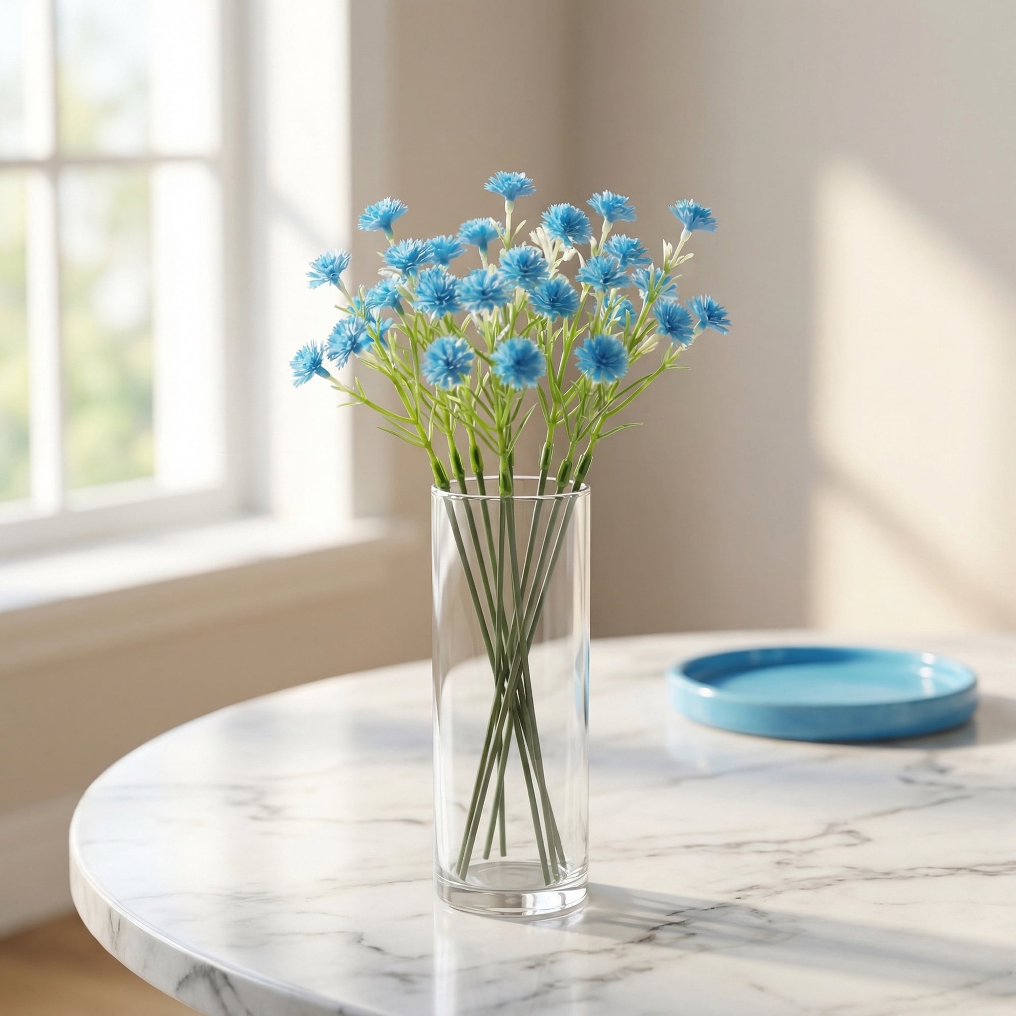 Unique Bargains Artificial Baby's Breath Flowers Faux Bouquets Dark Blue 8.9inch