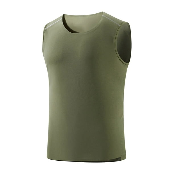 pstuiky Camisetas interiores de tirantes para hombre, Camiseta de baloncesto fina de seda de hielo sin mangas para hombre, holgada, sin costuras, fresca y transpirable. Chaleco para hombre l