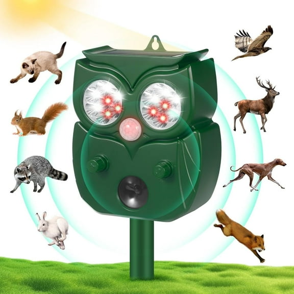 KingFurt Solar Ultrasonic in Repellent Defender Rat, Squirrel, Deer, Raccoon, Skunk, Rabbit, Mole, Dog, Cat, with Motion Detector LED Flash Lights for Yard Lawns Garden