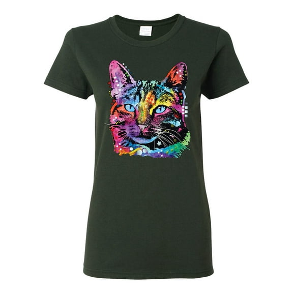 Cute Cat | Dean Russo Art Animal Lover Womens T-Shirt, Forest Green, Large