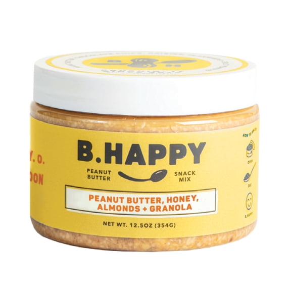 B. Happy Peanut Butter Good Day Sunshine Honey Roasted Peanut Butter with Crunchy Almonds and Golden Granola Gluten-Free 12 Ounce