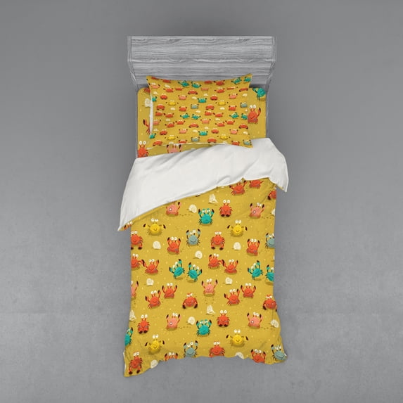 Ambesonne Cartoon Bedding Set 3 Pcs, Star and Shells Pattern, Twin XL, Pale Coffee