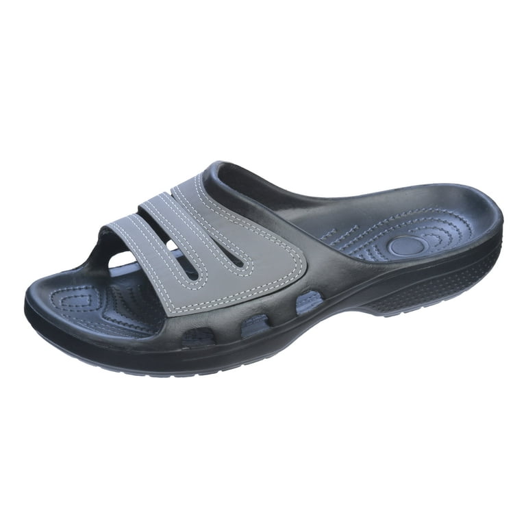 Roxoni Slide Sandals for Men Open Toe Slip On Waterproof Rubber for Beach Pool Gym Travel Wear Black Gray