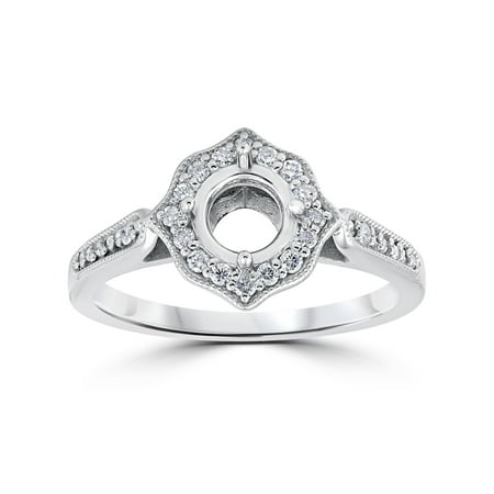 1/5ct Vintage Halo Diamond Engagement Ring Setting 14k White Gold With Milgrain