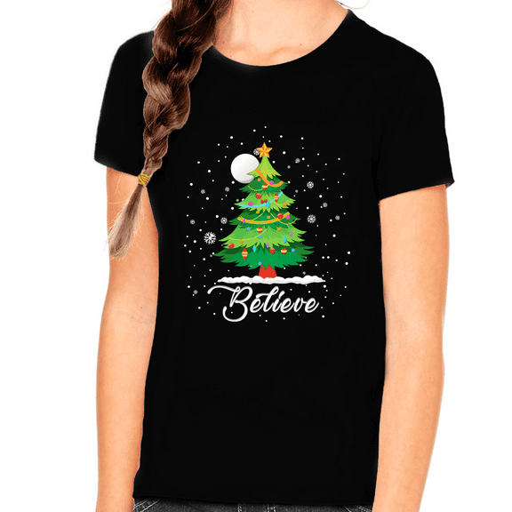 Girls Christmas Shirt Cute Believe Christmas Tshirts for Girls Christmas Shirts for Kids