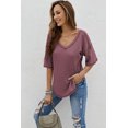 thumbnail image 4 of ABPHQTO Camiseta de punto de manga corta con cuello en V para mujer, 4 of 5