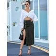thumbnail image 5 of Womens Casual Slit Denim Midi Jean Skirt Stretch High Waist Frayed Button Up Black XS, 5 of 8