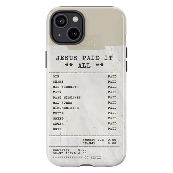 Jesus Paid It All Phone Case for iPhone 17 16 15 14 13 12 11 Pro Plus Mini, Cute Christian Receipt Cover, Religious Faith Brown Aesthetic
