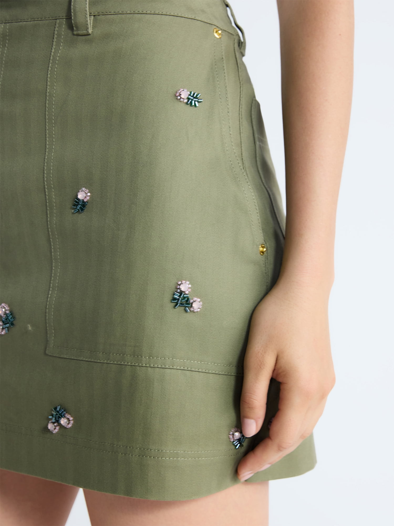 Free Assembly Women's and Women's Plus Embellished Cotton Carpenter Mini Skirt, Sizes 0-26W
