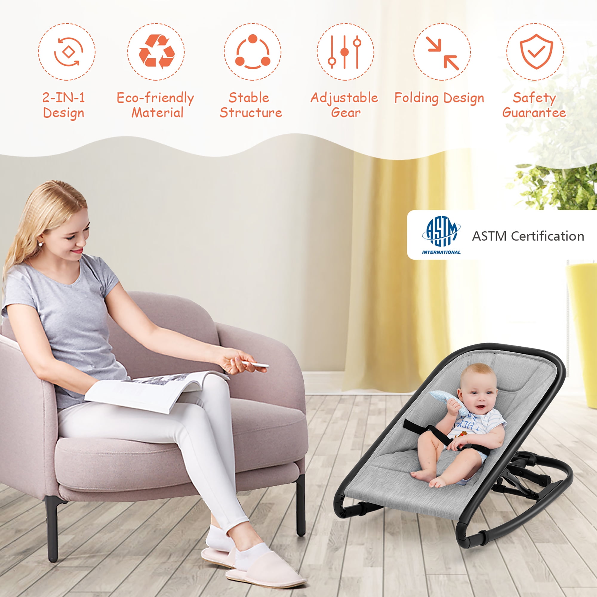 Folding best sale bouncer baby