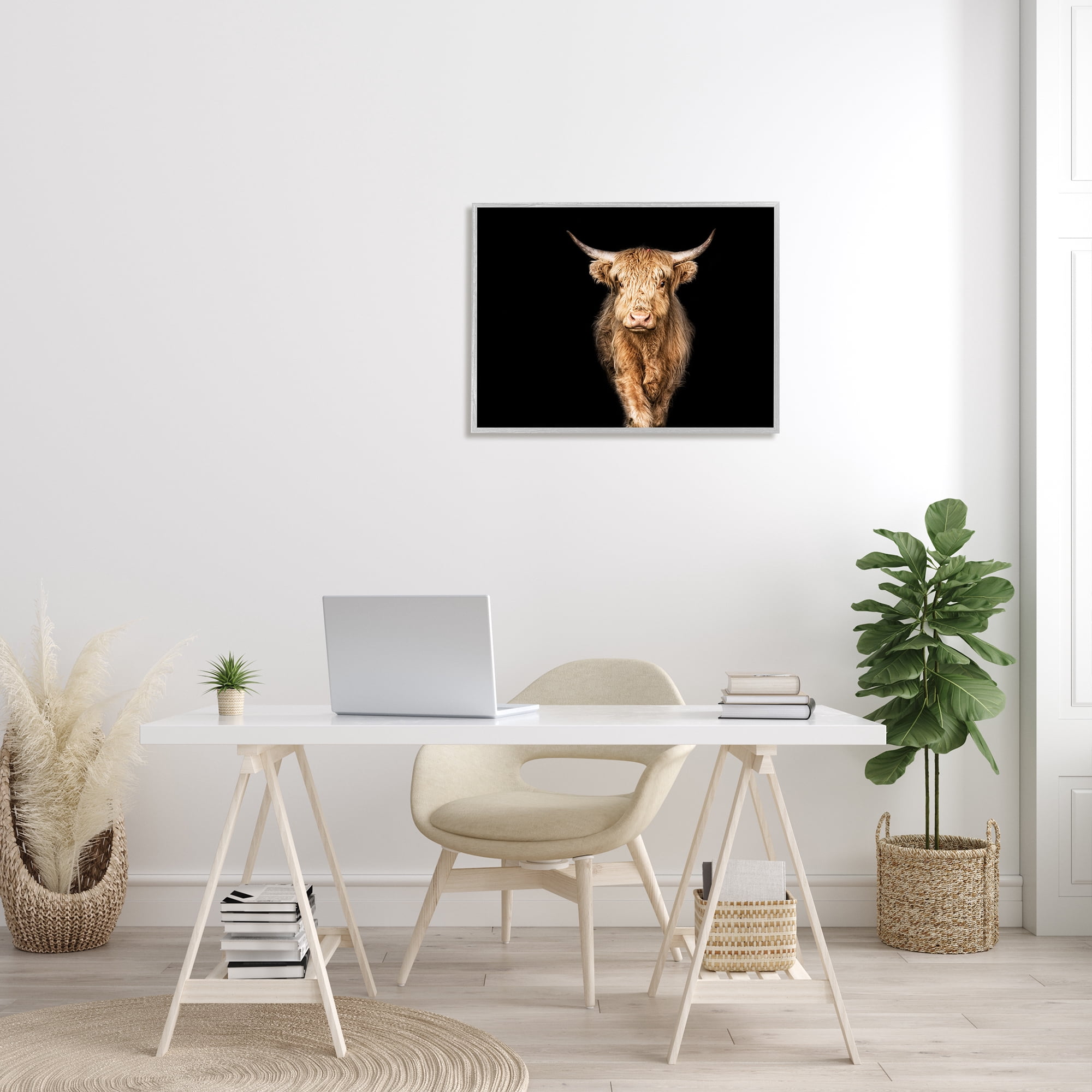 Stupell Industries Modern Cattle Portrait Minimal Farm Animal Animals & Insects Photography Gray Framed Art Print Wall Art, 24 x 30