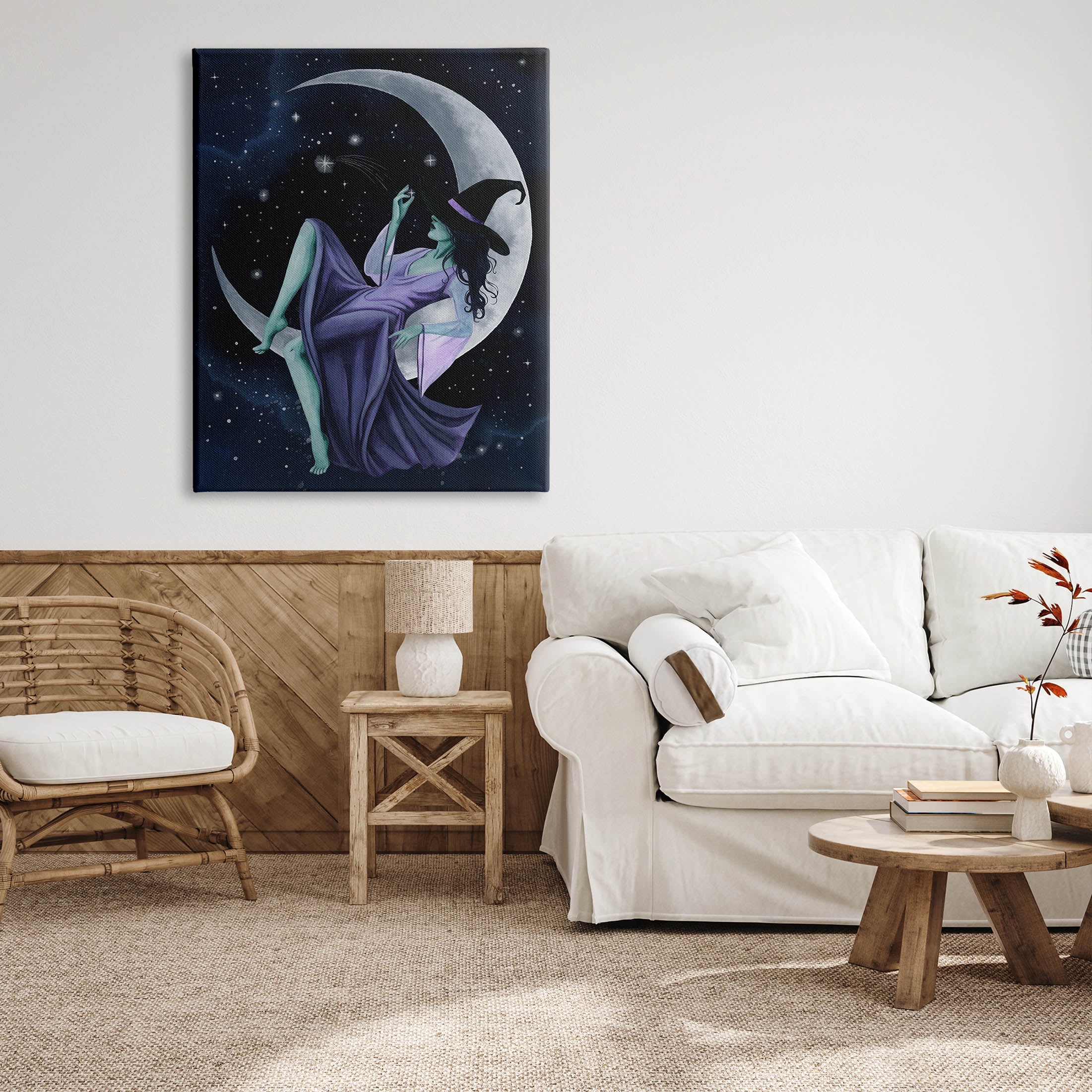 Stupell Industries Witch Relaxing Crescent Moon Painting Gallery Wrapped Canvas Print Wall Art, Design by Grace Popp