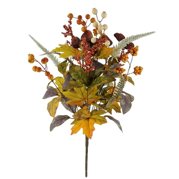 Mainstays 22.5 inch Indoor Artificial Berry Maple Leaves Bouquet, Orange Color.