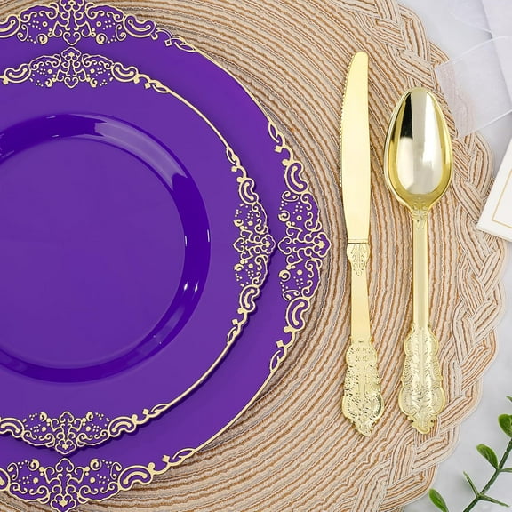 350 PCS and Gold Plastic Plates, Plastic Dinnerware Set for 50 Guests