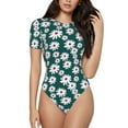 thumbnail image 2 of Uemuo Daisies Flowers Pattern Women's One Piece Short Sleeve Swimsuit Rash Guard Surfing Modest Quick-drying Swimsuit Beach Essentials-X-Large, 2 of 9