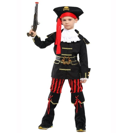 Kid Boys Halloween Costume Cosplay Outfit Themed Birthdays Party (Royal Pirate Captain, L/7-9