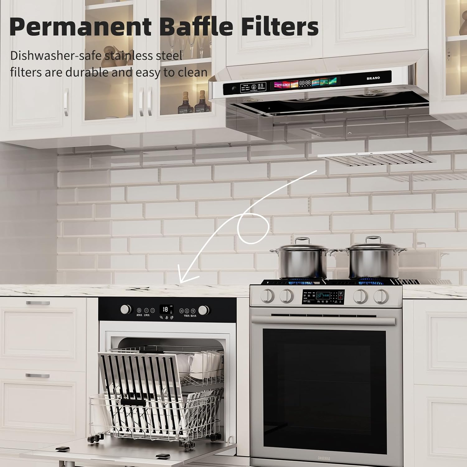 30 Inch Under Cabinet Range Hood ,Stainless Steel Stove Hood with Voice/Gesture/Touch Control, 900 CFM Kitchen Vent Hood