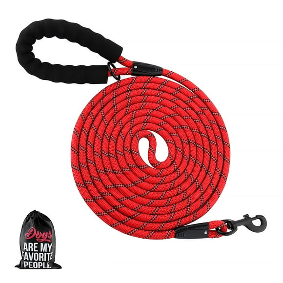 Plutus Pet Long Rope Dog Leash - Comfortable Padded Handle, Reflective Nylon Heavy Duty, 15FT 20FT 30FT 50FT 66FT Training for Small Medium Large Dogs (50FT, Red)