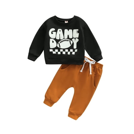 

Bagilaanoe 2Pcs Toddler Baby Boy Long Pants Set Letter Rugby Print Long Sleeve Sweatshirt Pullover Tops + Sweatpants 6M 12M 18M 24M 3T Kids Fall Casual Sweatsuit