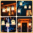thumbnail image 4 of Qoosea Halloween Ghost Decorations LED Hanging Glowing Witch Hat Ghosts, 3 Light Modes, Halloween Decor Indoor Outdoor Yard Patio Tree (Purple Green Orange 3 Sets), 4 of 11