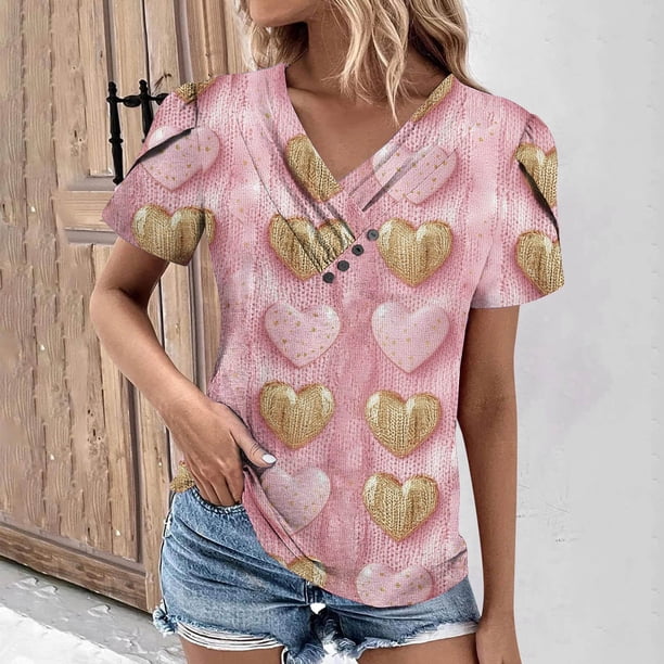 Puntoco Liquidación de blusas cortas para mujer, blusas casuales de manga corta con cuello en V a la moda para primavera y verano