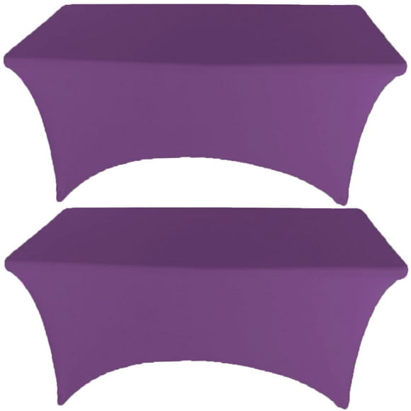 Gowinex Paquete de 2 manteles de spandex morados de 8 pies, manteles elásticos para mesa rectangular, eventos, bodas, banquetes y fiestas