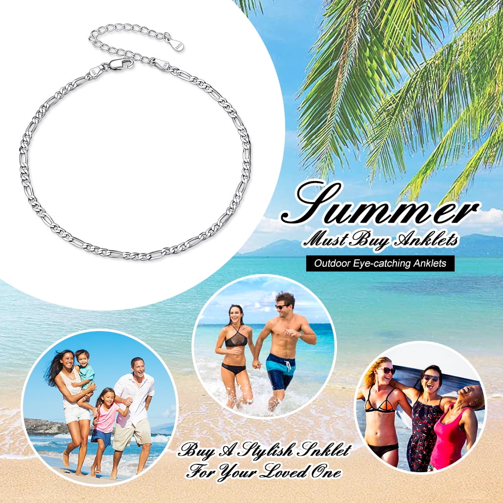 Silvora Figaro Chain Sterling Silver Anklets for Women Summer Beach Trendy Design Adjustable Anklet Bracelets Mother's Day Gifts for Mom, 925 Silver