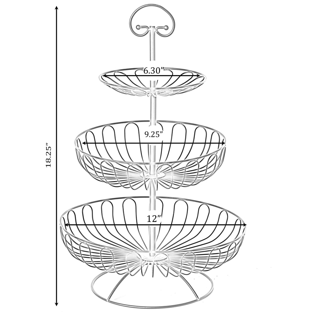 3 Tiers Wire Iron Basket Fruit Bowl, Black