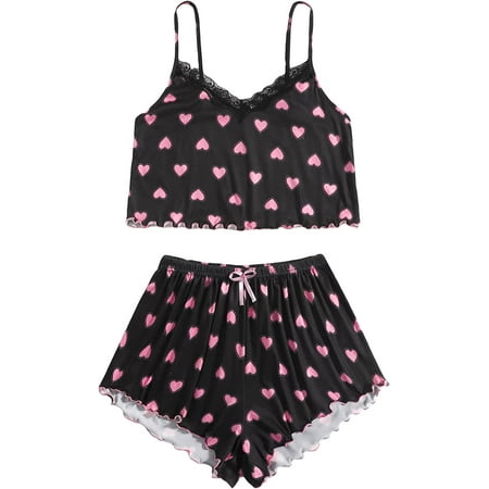 

ZWQIANWEXFED Women s Floral Print Lace Trim Cami Top and Shorts Pajama Set Sleepwear