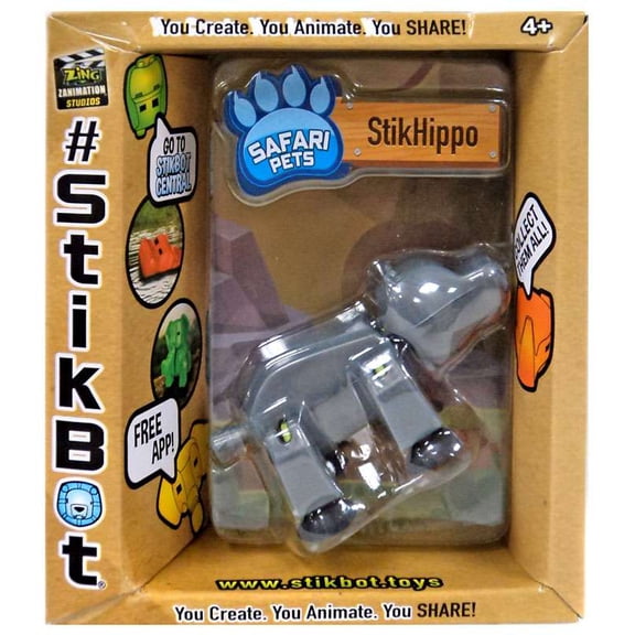 Stikbot Safari Pets StikHippo Figure (Solid Gray)