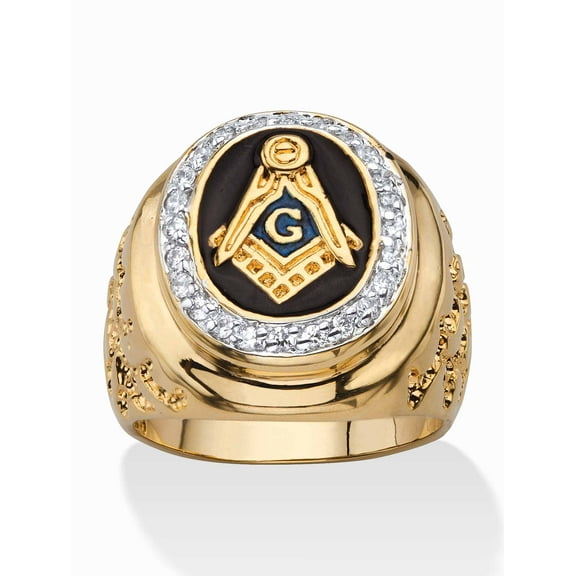 PalmBeach Jewelry Men's .31 TCW Enamel and Cubic Zirconia Masonic Nugget Ring Gold-Plated